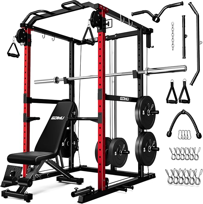 R1-V4 Power Cage Rack, 2000LB Squat Rack with Cable Crossover System, Multi-Function Weight Cage, Home Gym Workout Machine with More Training Attachments