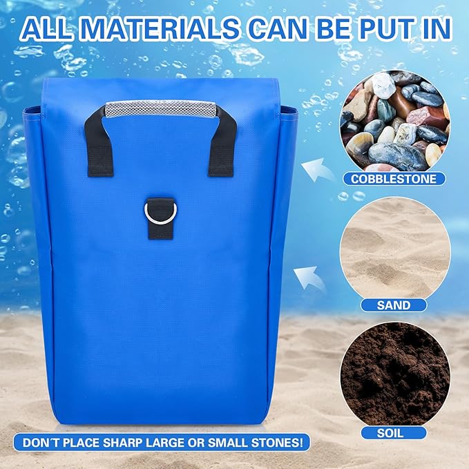 Simgoing 8 Pcs Vinyl Sand Bags for Bounce House, Bounce House Accessories Sandbag for Support & Anchor Inflatables Tents Water Slides Canopies Commercial, Holds up to 50 Lbs (Blue)