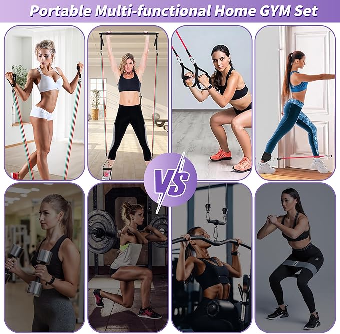 Goocrun Portable Pilates Bar Kit with Resistance Bands for Men and Women - 3 Set Exercise Resistance Bands - Multifunctional Home Gym - Supports Full-Body Workouts – with Fitness Poster and Video