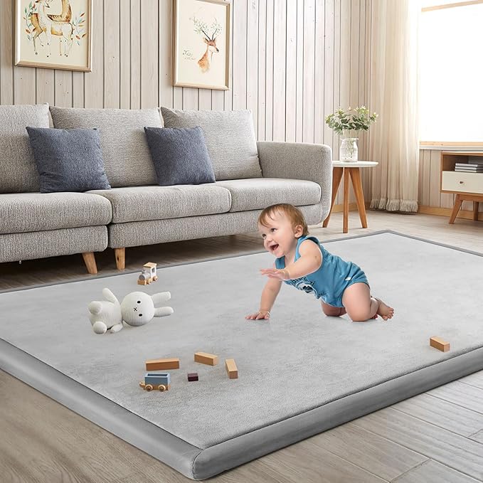 Baby Play Mat for Floor Nursery Rug Muscle Mat Area Rug Playroom Rug 74"x50" Playpen Mat Memory Foam 1.3" Thick Crawling Mat for Babies,Toddlers, Infants, Kids,A Light Gray