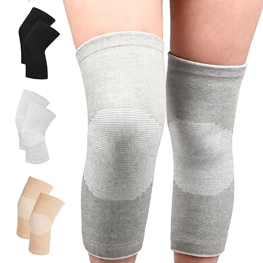 Premium Bamboo Knee Compression Sleeve, 1 Pair Slip-One Knee Support, Elastic Warm Knee Brace for Knee Pain, Joint Recovery, Sports, Daily Wear for Adults (Gray, Medium)