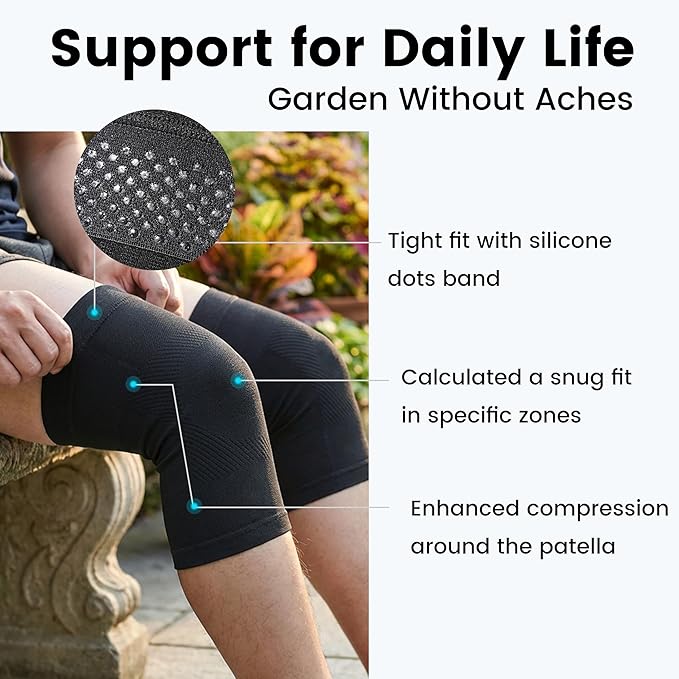 Knee Compression Sleeves, 1 Pair, Can Be Worn Under Pants, 20-30mmHg Strong Support Knee Brace for Unisex, Knee Support for Meniscus Tear, Arthritis, Pain Relief, Injury Recovery, Daily Wear,Black XXL