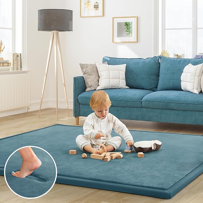 Baby Play Mat for Floor Nursery Rug Muscle Mat Area Rug Playroom Rug 65"x50" Playpen Mat Memory Foam 1.3" Thick Crawling Mat for Babies,Toddlers, Infants, Kids,Indigo