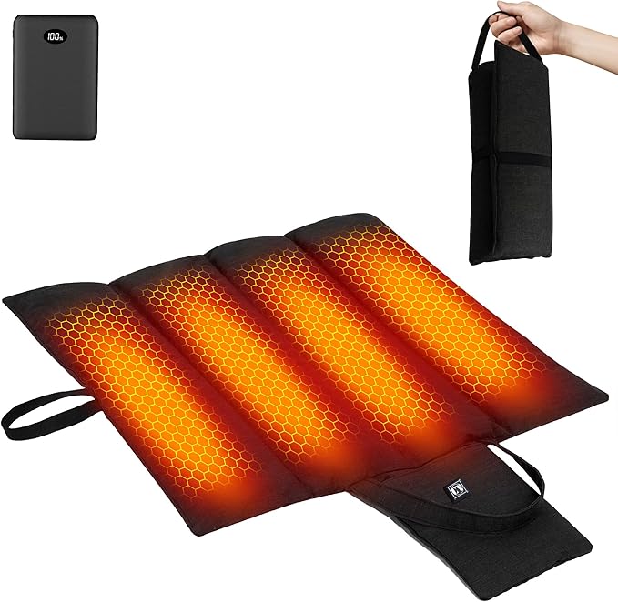 10000mAh Heated Seat Cushion Battery Operated - Foldable Portable USB Rechargeable Heating Seat Cushion for Office, Bleacher, Stadium,