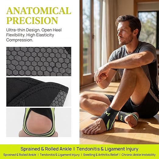 2-Pack Ankle Support Brace,Adjustable Athletic Ankle Support Brace,Enhance Stability for Foot Pain,Compression Sleeve to Relieve Plantar Fasciitis for Men & Women,Green