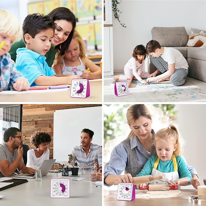 Secura 60-Minute Visual Timer, Classroom Timer, Countdown Timer for Kids and Adults, Time Management Tool for Teaching (Violet & Violet)