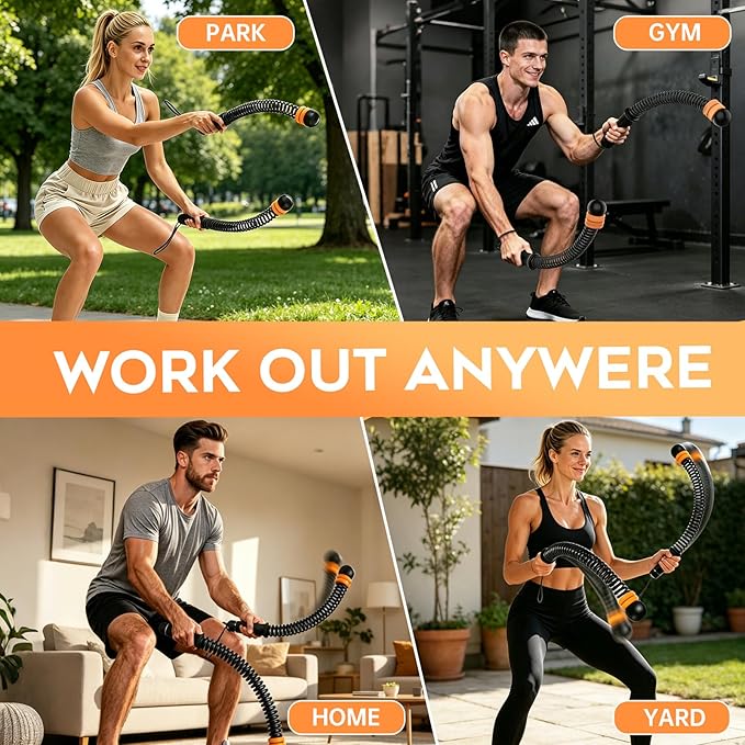 Adjustable Weighted Ropeless Battle Ropes – Portable Cordless Workout Ropes with Resistance Rings, All-Steel Springs & Non-Slip Handles for Home Gym, HIIT, Strength Training – Men & Women（Black）