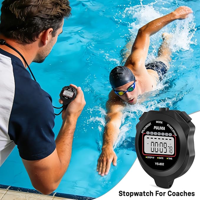Sports Stopwatch Timer, Single Lap Split Digital Stop Watch for Sports Kids Coaches Swimming Running, Black