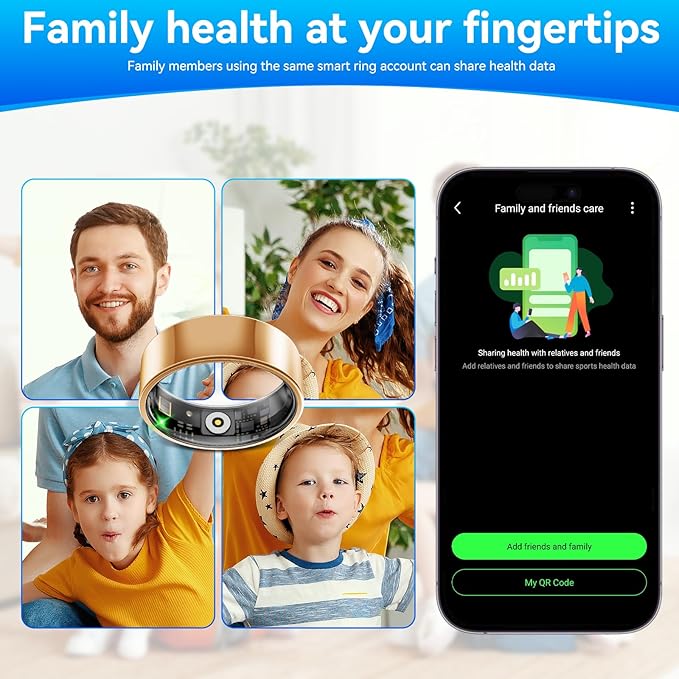 Smart Fitness and Activity Ring for Men and Women - Track Heart Rate Stress Sleep Steps and Blood Oxygen, 10ATM Waterproof Fitness Tracker for iPhone and Android, No Subscription Fee, Size 9