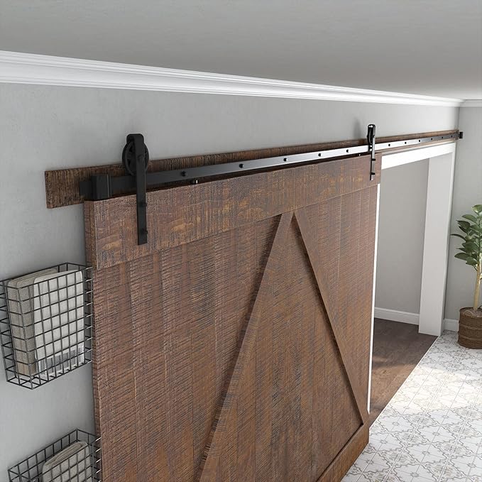SMARTSTANDARD 18 Feet Heavy Duty Sliding Barn Door Hardware Kit, 4FT - 18FT, Black, Smoothly and Quietly, Simple and Easy to Install, Fit 108" Wide DoorPanel (Industrial Bigwheel Hangers)