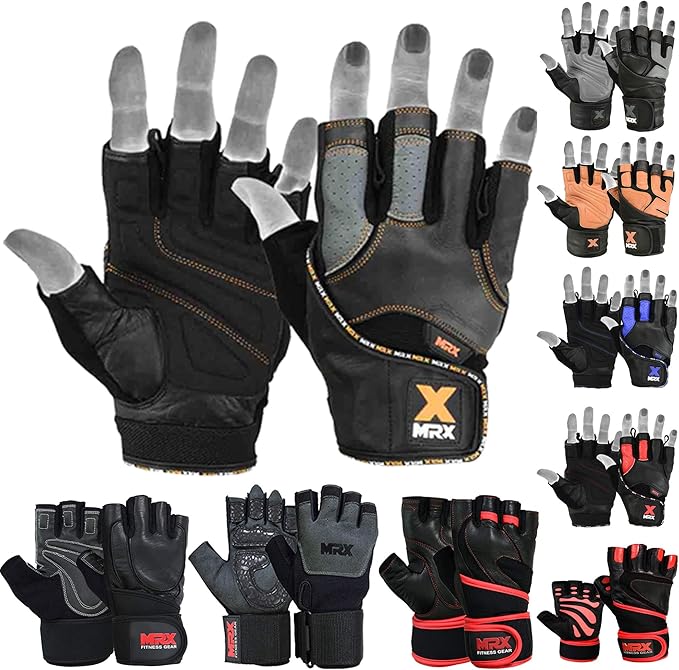 MRX Weight Lifting Pro Level Gloves with 18 Inches Long Wrist Strap Gym Workout Exercise & Fitness in