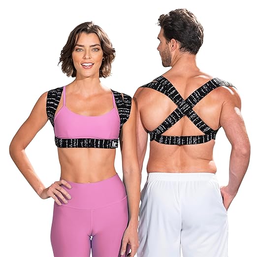 BackEmbrace Posture Corrector for Women and Men - Made in USA - Slim and Adjustable Shoulder Brace - Back Brace for Back Pain Relief - Black Drizzle XS/S