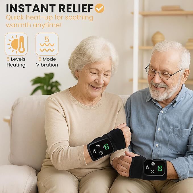 Cordless Wrist Heating Pad for Pain Relief - 5 Heat Levels & Vibration, 3000mAh Rechargeable Battery, 30min Auto-Off, Adjustable Velcro Wrap for Arthritis, Carpal Tunnel, Tendonitis - Left/Right Hand