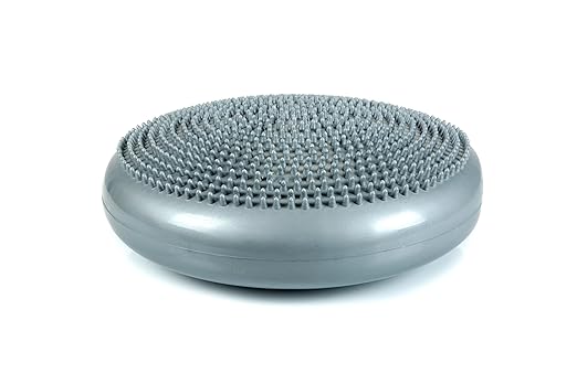 CanDo Inflatable Balance Disc for Balance Training, Proprioception, Strengthening Lower Extremities, Posture, Back Pain, Stress Relief, Restlessness and Anxiety. Silver, 14” Diameter
