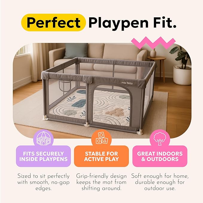MioTetto Baby Mat for Floor, 50" x 50" Playpen Mat, Thick Soft Foam Padding Baby Play Mat, Portable Quilted playmat - Washable Baby Floor Play mat, Non-Slip Play Mat for Babies & Toddlers