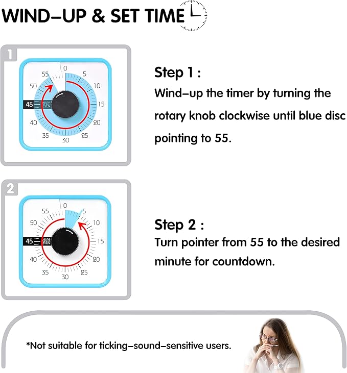 TWENTY5 SEVEN Countdown Timer 7.5 inch; 60 Minute 1 Hour Visual Timer – Classroom Teaching Tool Office Meeting, Mechanical Countdown Clock for Kids Exam Time Management Magnetic, Sky Blue