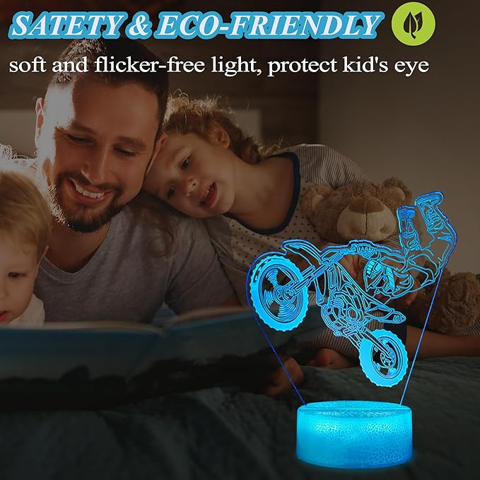Dirt Bike Night Light, Dirt Bike Gifts for Boy, 3D Illusion Lamp with Remote Control, 16 Colors Changing, RGB Flashing Mode and Dimmable, Gifts for Boys Christmas Decor