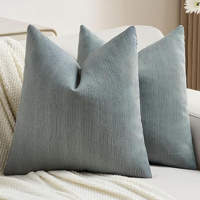 FUTEI Dark Grey Chenille Decorative Throw Pillow Covers 18x18 Inch Set of 2,Soft Cozy Striped Geometric Patterns Cushion Case,Modern Home Decor for Couch Bed Living Room