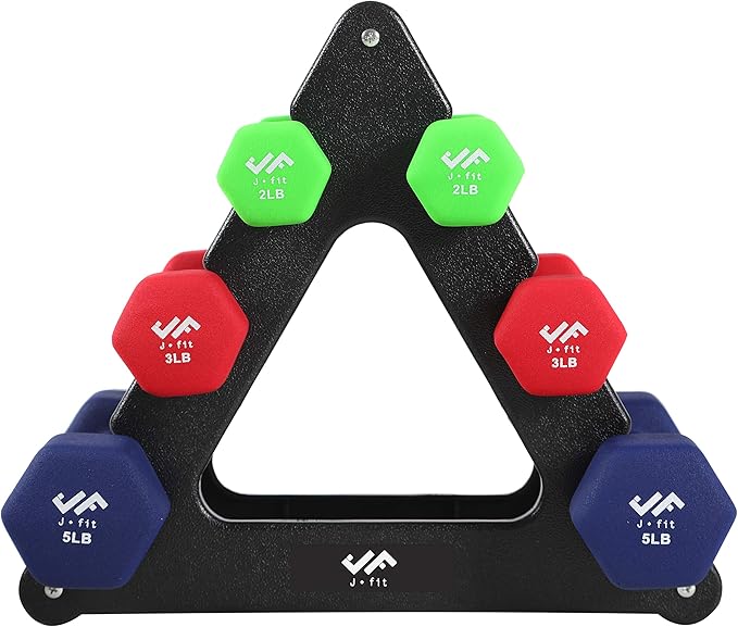 JFIT Dumbbell Pairs or Sets – Neoprene & Vinyl Coated Hand Weights for Home Gym, Strength Training, Aerobics, Cardio Exercise and Fitness