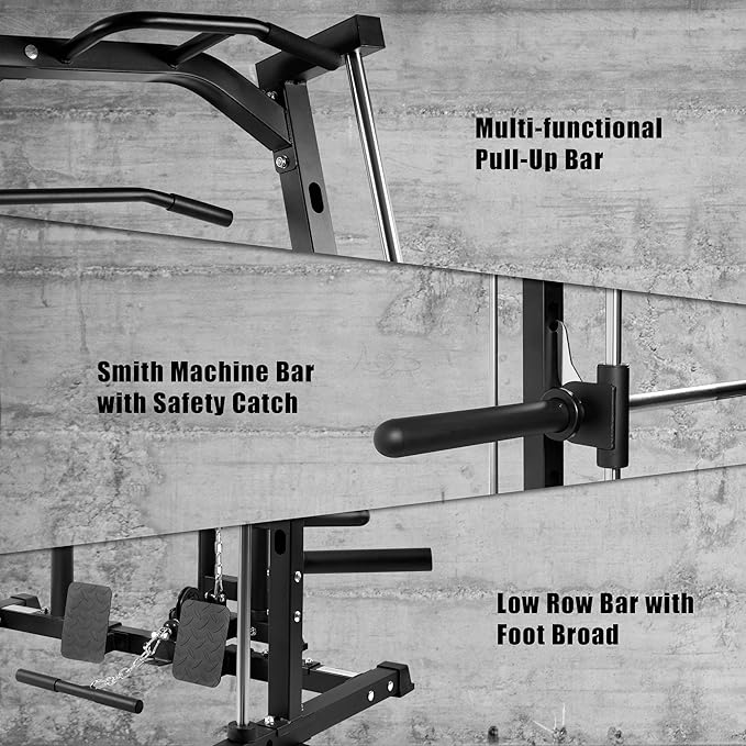 RitFit Smith Machine Power Rack with LAT-Pull Down System, Landmine, Barbell Bar, Plate Storage Pegs and More Training Attachment