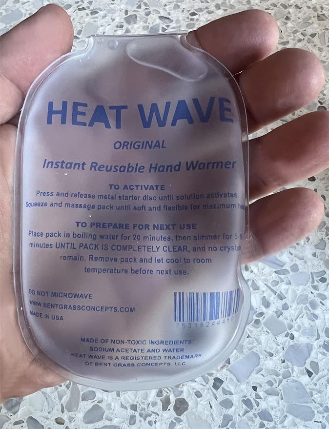 Heat Wave Instant Reusable Heat Packs Small 2-Pack Clear: Instant Reusable Hand Warmers for Camping, Hiking, and Pain Relief (3” x 5”), Click Heat Safe, Non-Toxic and Made in USA