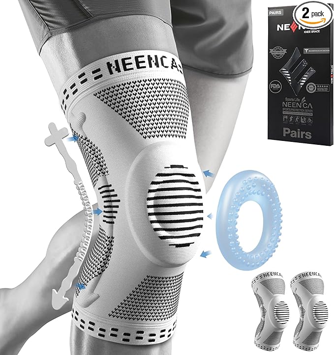NEENCA 2 Pack Knee Braces for Knee Pain, Compression Knee Sleeves with Patella Gel Pad & Side Stabilizers, Knee Support for Meniscus Tear, Arthritis, Joint Pain, ACL, Runner, Workout