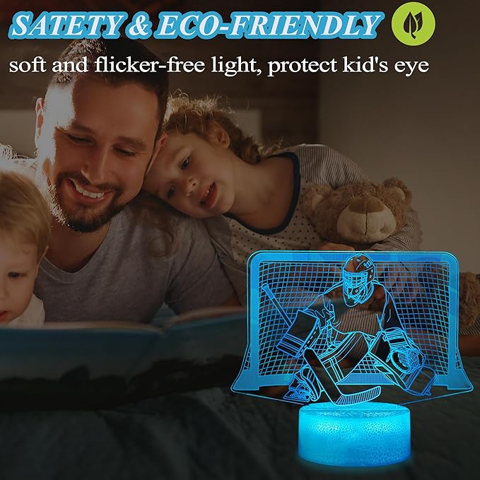 Hockey Night Light, Hockey Goalie Gifts, 3D Illusion Lamp with Remote Control, 16 Colors Changing, RGB Flashing Mode, Timer and Dimmable, Hockey Gifts for Boys Christmas Decor