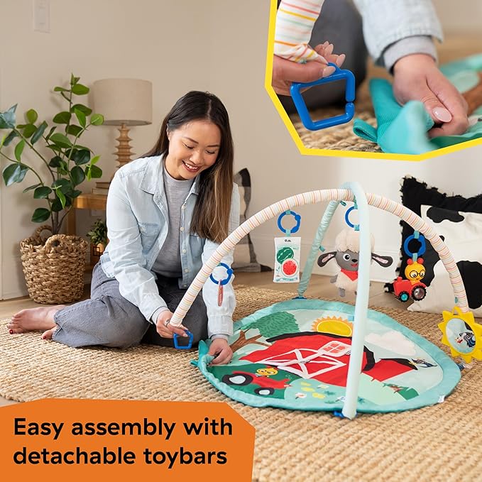 Baby Einstein Ingenuity Farm Explorers Happy Harvest Touch & Feel Baby Play Gym & Mat with 5 Removable Toys, 20+ Songs & Sounds, Ages 0+ Months