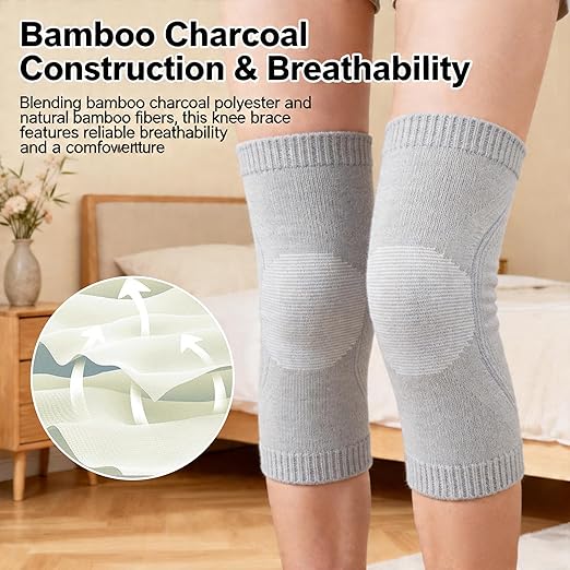 Premium Bamboo Knee Compression Sleeve, 2 Pair Slip-One Knee Support, Elastic Warm Knee Brace for Knee Pain, Joint Recovery, Sports, Daily Wear for Adults(Black+Gray, Large)