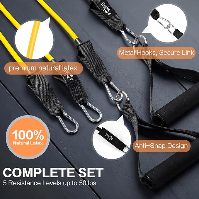 12 Pcs Resistance Bands with Handles Set, Weight Stretch Exercise Workout Bands, Latex Elastic Straps for Men Women Working Out, Strength Training, Home Fitness