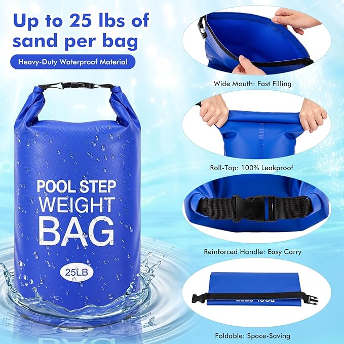Soulchen 8 Pack Pool Ladder Weights, Heavy Duty Universal Pool Step Weights Sand Bags with Handles for Above Ground Swimming Pools, Durable Waterproof Foldable (10l/25lb)