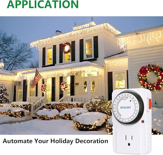 Wengart 24-Hour Mechanical Plug-in Timer, 15A 1HP Heavy Duty Indoor Outlet Timer for Lamps, Christmas Lights & Appliances, Programmable Switch with 15-Min Intervals, ETL Listed, White (1)