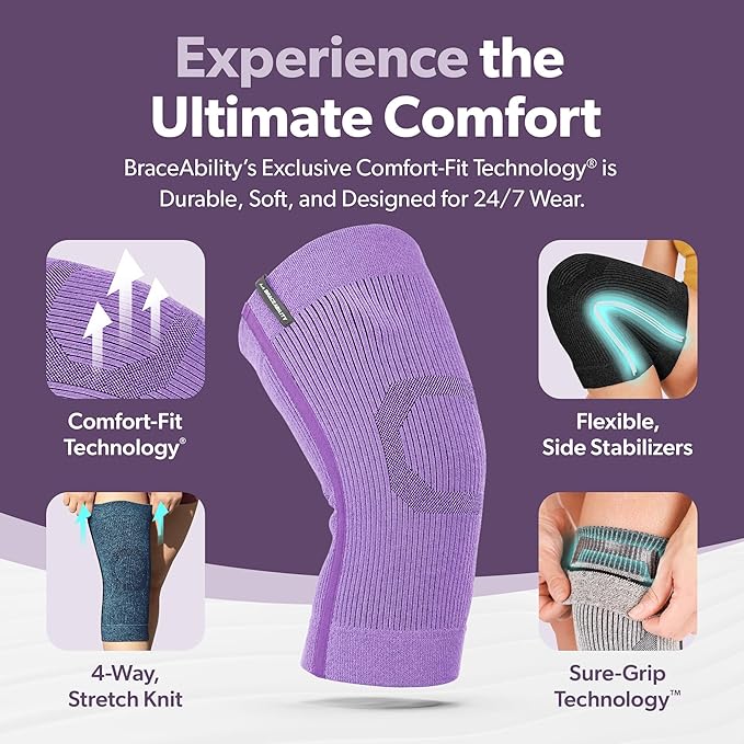 BraceAbility Knee Compression Sleeve - Knit Knee Pain Brace for Men and Women, Arthritis Relief, Meniscus Tear, Running, Workout, Sports, Swelling, Athletic Support for Joint Stability (XS/S Black)