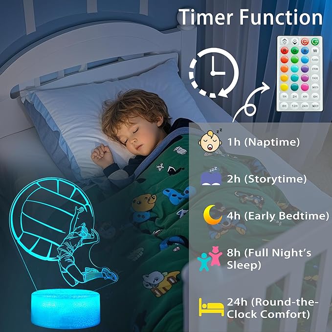 Volleyball Gift for Girls, 3D Night Light, 16 Colors Changing, Remote Control with Timer, RGB Flashing Mode and Dimmable, Volleyball Lamp for Christmas Birthday Decor