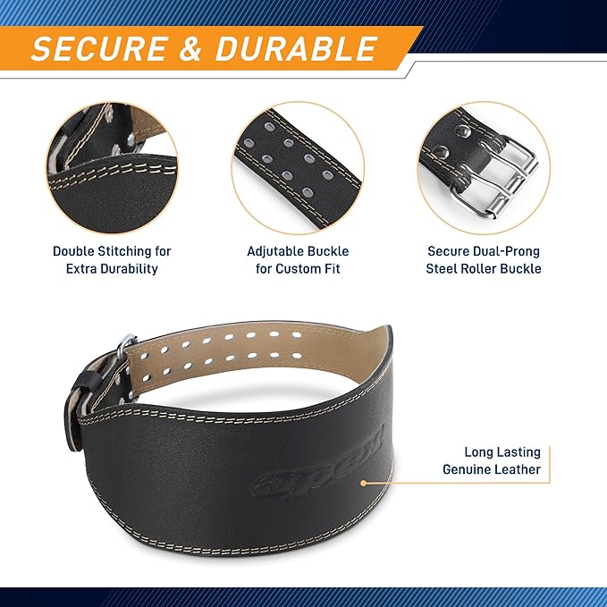 Apex by Marcy 6-Inch Wide Genuine Leather Weightlifting Belt for Men and Women