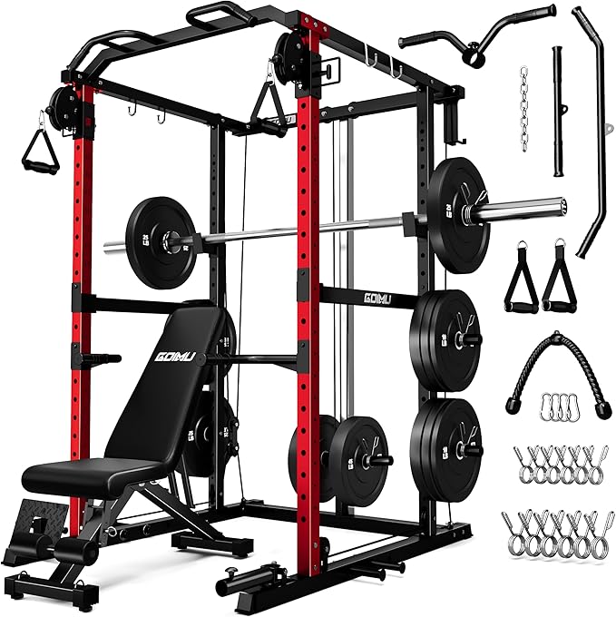 R1-V4 Power Cage Rack, 2000LB Squat Rack with Cable Crossover System, Multi-Function Weight Cage, Home Gym Workout Machine with More Training Attachments