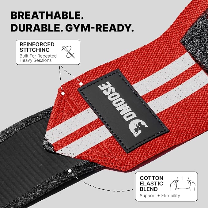 DMoose Fitness Elbow Wraps for Weightlifting (Pair) - 40'' Adjustable Strap for Gym Workout & Bench Press, Compression Elbow Sleeves for Tendonitis, Joint Support, Powerlifting & Deadlifts