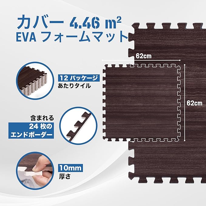Yes4All EVA Interlocking Mats, Puzzle Floor Tiles, Foam Floor Padding with Border for Furniture, Home Space, Living Room, Garage