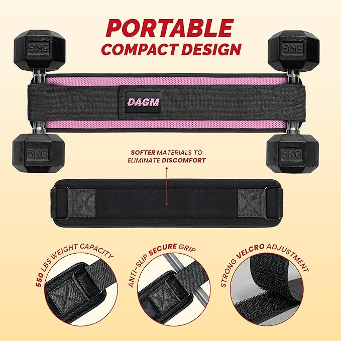 DAGM Hip Thrust Belt for Dumbbells heavy, Secure Glute Trainer with Non-Slip Extra Padding That Protects Your Hips - Ideal for Gym & Home Workouts - Use with Heavy Duty Kettlebells, Dumbbells, & Plates Hold up to 500 lbs