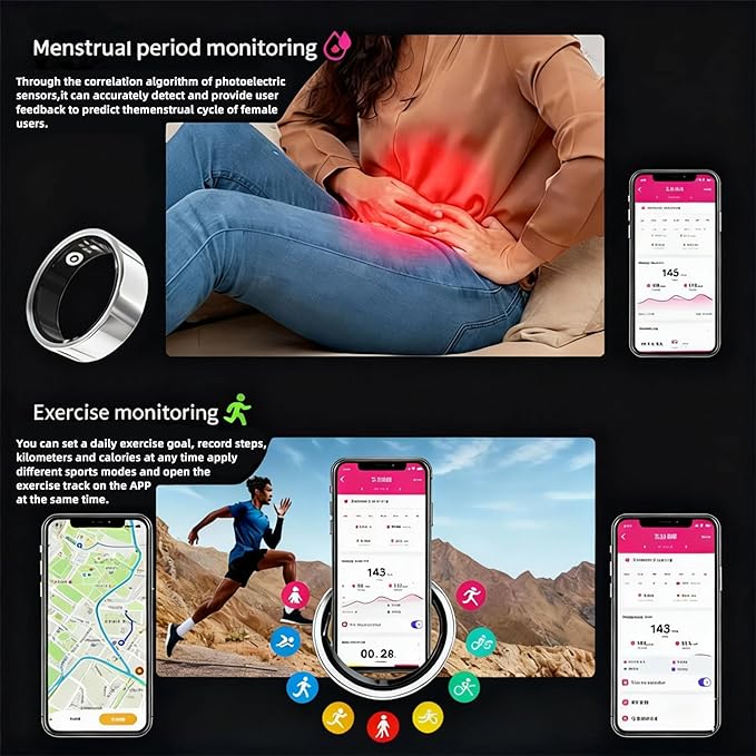 Smart Ring for Women Men, Fitness & Health Tracker with Vital Signs Monitoring, Sleep Tracker, Remote Photography, No Subscription(Silver,10#)