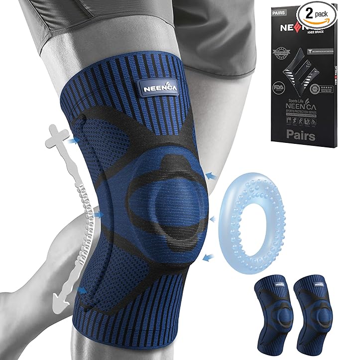 NEENCA 2 Pack Knee Braces for Knee Pain, Compression Knee Sleeves with Patella Gel Pad & Side Stabilizers, Knee Support for Meniscus Tear, Arthritis, Joint Pain, ACL, Runner, Workout- FSA/HSA APPROVED