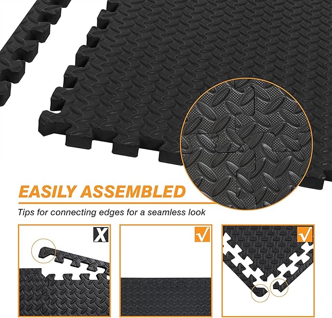 Mat Block APM36001BK-1 Torin Interlocking Foam Exercise Floor Mats: 144 SQ FT, 1/2 inch, 36 Tiles, EVA Gym Mat Flooring, Exercise Equipment Mat for Home Gym Equipment, Black
