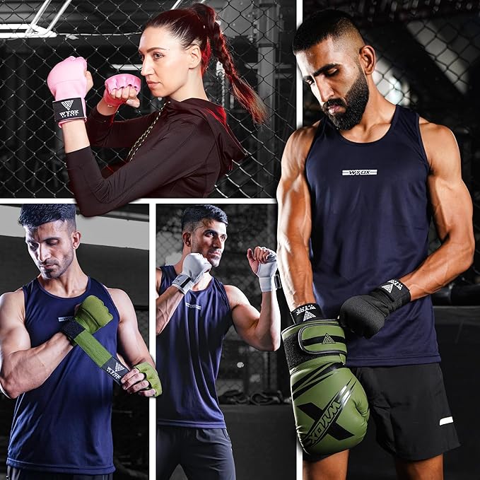 WYOX Gel Boxing Hand Wraps Inner Gloves for Men & Women – 80cm Quick Wrist Strap, Padded Knuckle Support, Fingerless MMA Muay Thai Kickboxing Wraps for Training, Punching & Martial Arts
