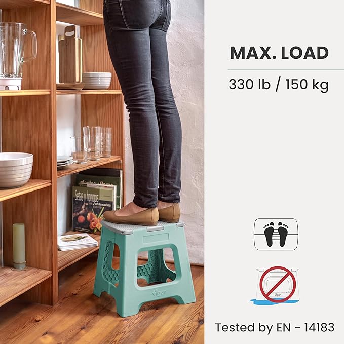 Vigar Compact Step Stool Foldable, 12-1/2-inch Step Stools for Adults up to 330 Pound, Lightweight Stool, Non-Slip Folding Step Stool, Light Turquoise
