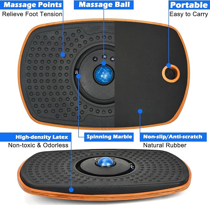 Standing Desk Anti Fatigue Mat Balance Board with Marble, 360° Rotation Exercise Wooden Wobble Board Stability Rocker Perfect for Office, Workstation, Home, Gym, Kitchen
