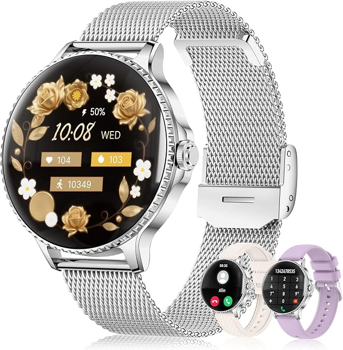 Smart Watch for Women, 1.32'' AMOLED Ultra-Clear Screen with Bluetooth Calls(Answer/Make) Activity Tracking/Heart Rate&Sleep Monitor, 120+ Sport Modes, IP68 Waterproof Fitness Watch for Android/iPhone