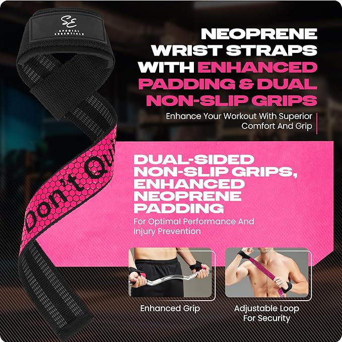 Special Essentials 2 Pack of Wrist Straps for Weightlifting - Two-Sided Anti Slip Silicone Grip & Padded Neoprene - Durable Gym Lifting Straps for Men and Women for Bodybuilding & Powerlifting