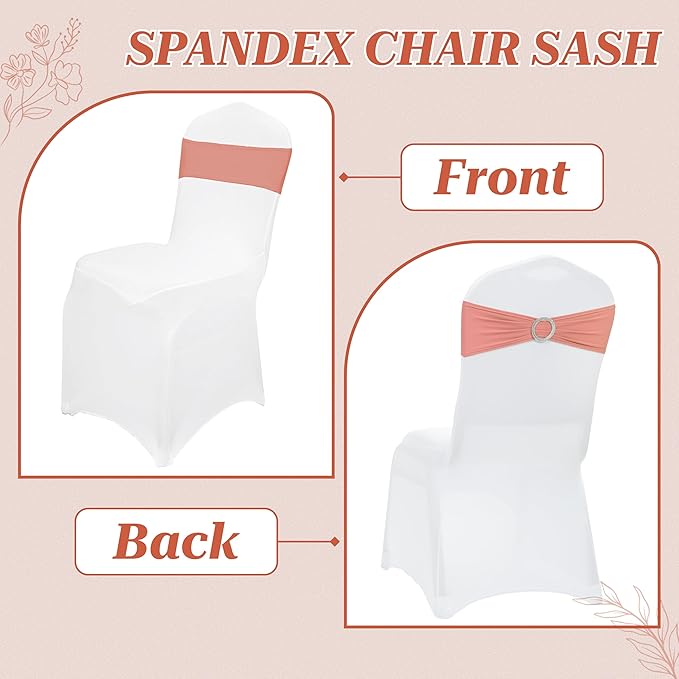 VDS - Coral Peach | Spandex Chair Sashes Bows | 250 PCS | Stretch Elastic Banquet Universal Folding Chair Band Tie with Silver Buckle Slider for Wedding Party Conference Celebration Event Decoration