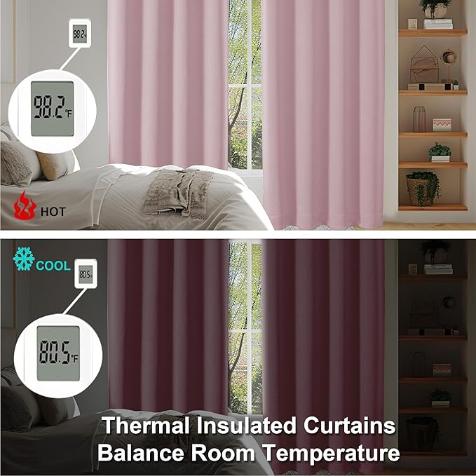 Simplebrand Ava Blush Blackout Curtains for Bedroom 90 Inches Long 2 Panels Set, Solid Privacy Energy Saving Nursery Window Treatment Curtains Blackout Drapes, W40 x L90 Inch, Blush