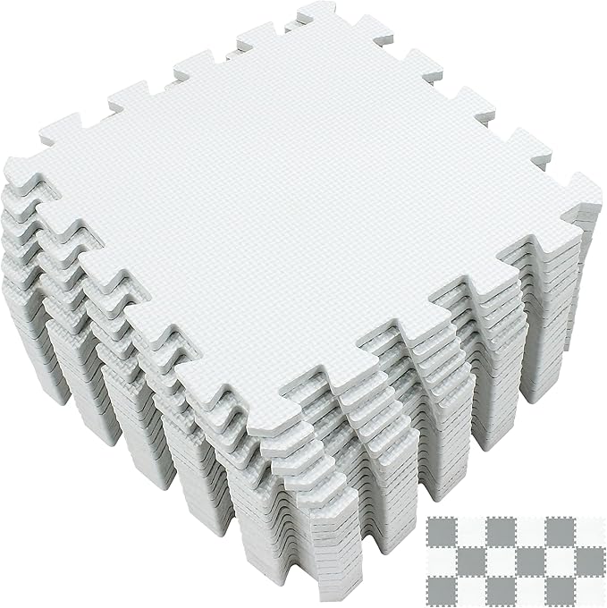 Yostrong® 18 Tiles Interlocking Puzzle Foam Baby Play Mat for Playing - EVA Babies Crawling Mat | Rubber Floor Work Out Mats for Home Gym. White. YOC-Ab18N